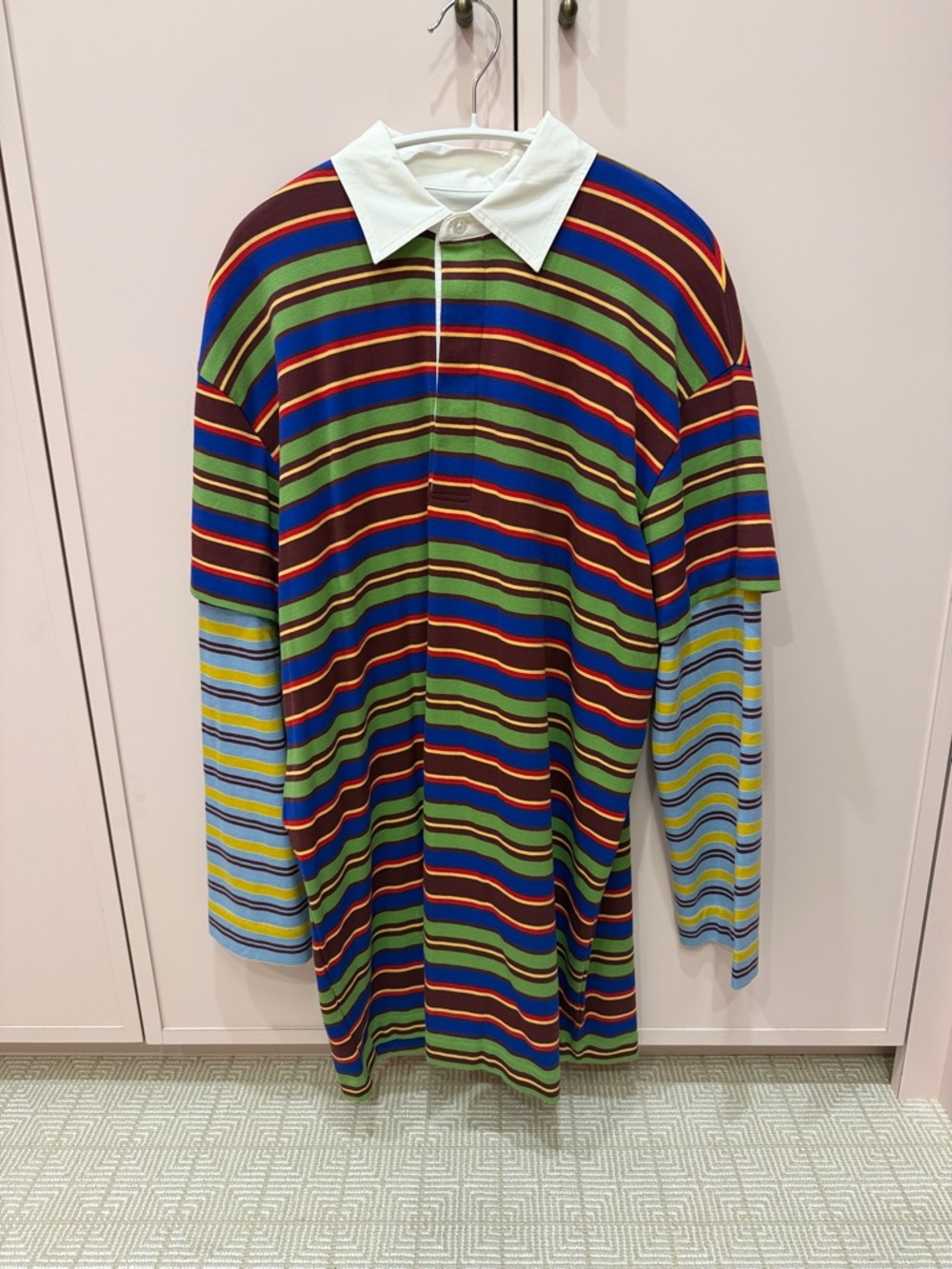 STAUD Multicolor Striped Long Sleeve Dress with White Collar like new never warn